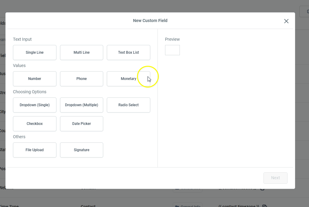 GoHighLevel CRM Contact Custom Fields