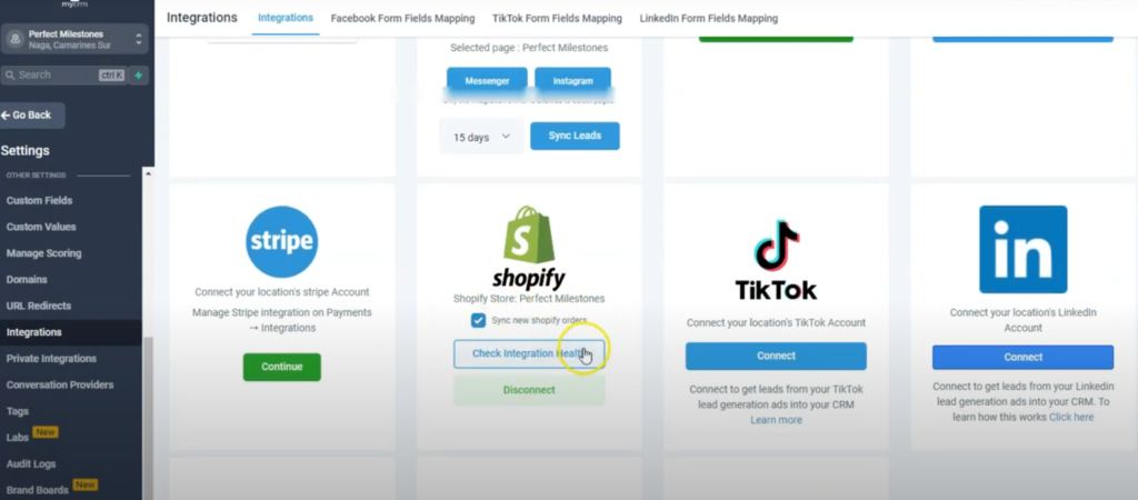 connect gohighlevel with shopify